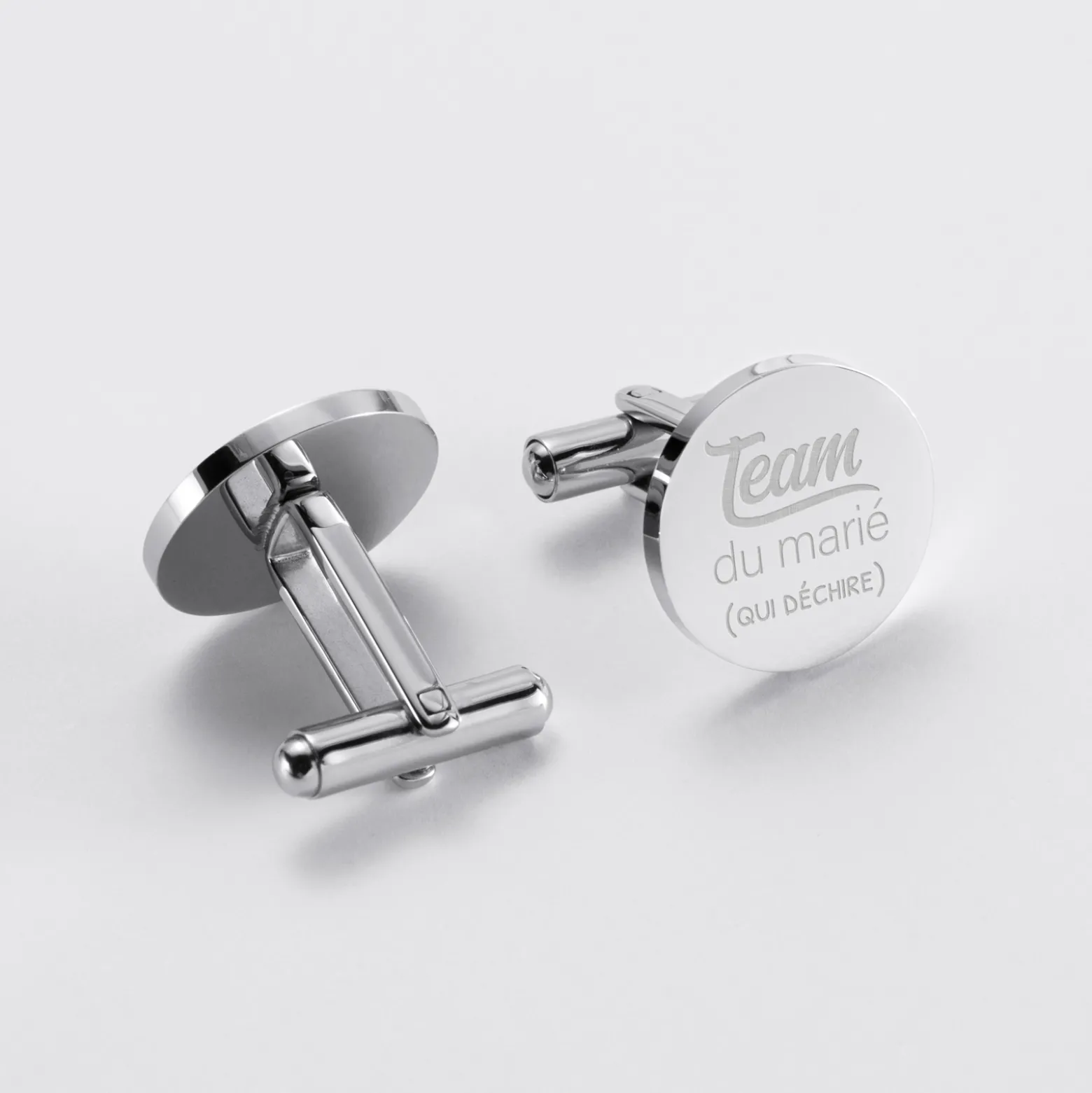 Boutons de manchette témoin homme personnalisés gravé acier rond 16 mm