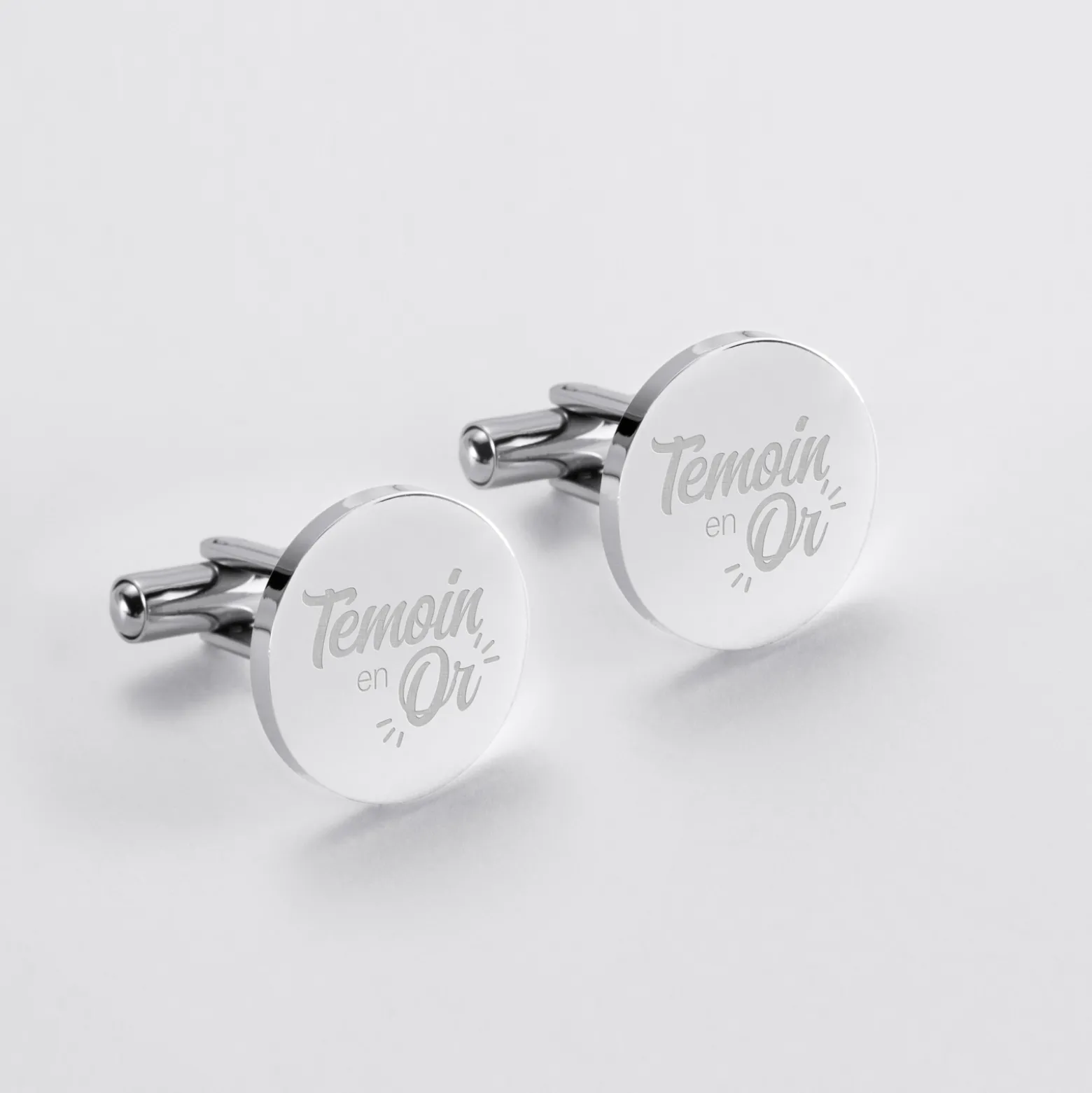 Boutons de manchette témoin homme personnalisés gravé acier rond 16 mm