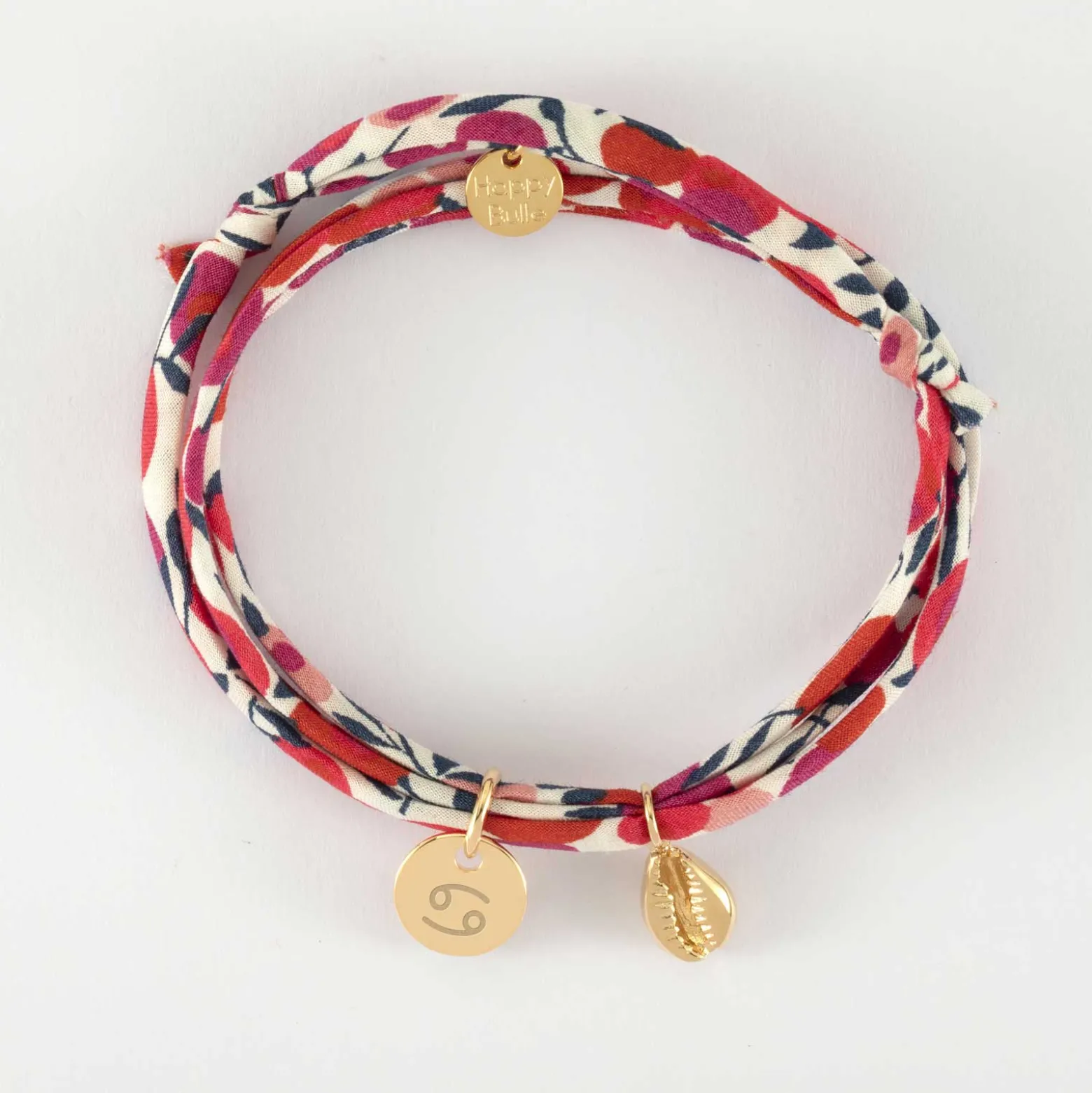 Bracelet 3 tours Liberty personnalisé médaille gravée plaqué or 10 mm et breloque(s) summer - à composer