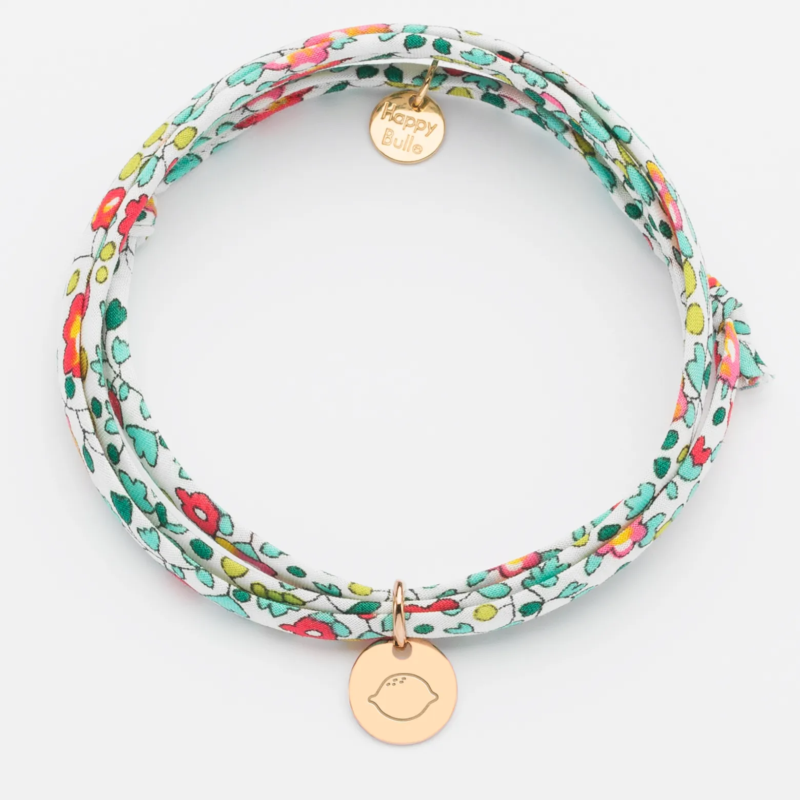 Bracelet 3 tours Liberty personnalisé initiale médaille gravée plaqué or 10 mm