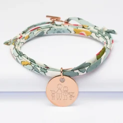 Bracelet 3 tours Liberty personnalisé médaille gravée plaqué or rose 19 mm