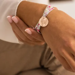 Bracelet 3 tours Liberty personnalisé médaille gravée plaqué or rose 19 mm