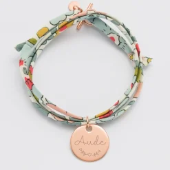 Bracelet 3 tours Liberty personnalisé médaille gravée plaqué or rose 19 mm