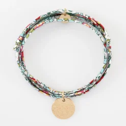 Bracelet 3 tours Liberty personnalisé médaille martelée gravée plaqué or 15 mm