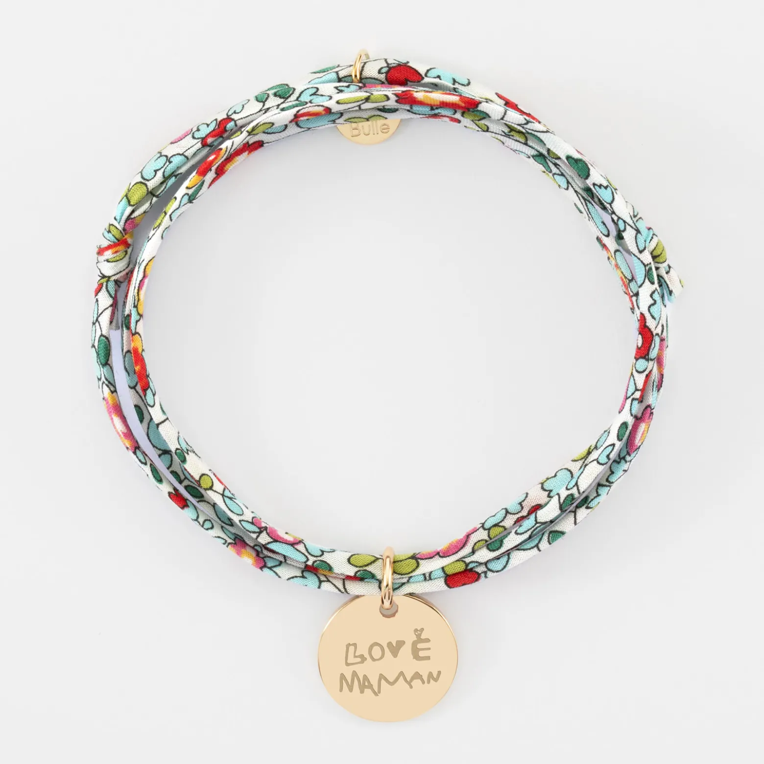 Bracelet 3 tours Liberty personnalisé médaille martelée gravée plaqué or 15 mm