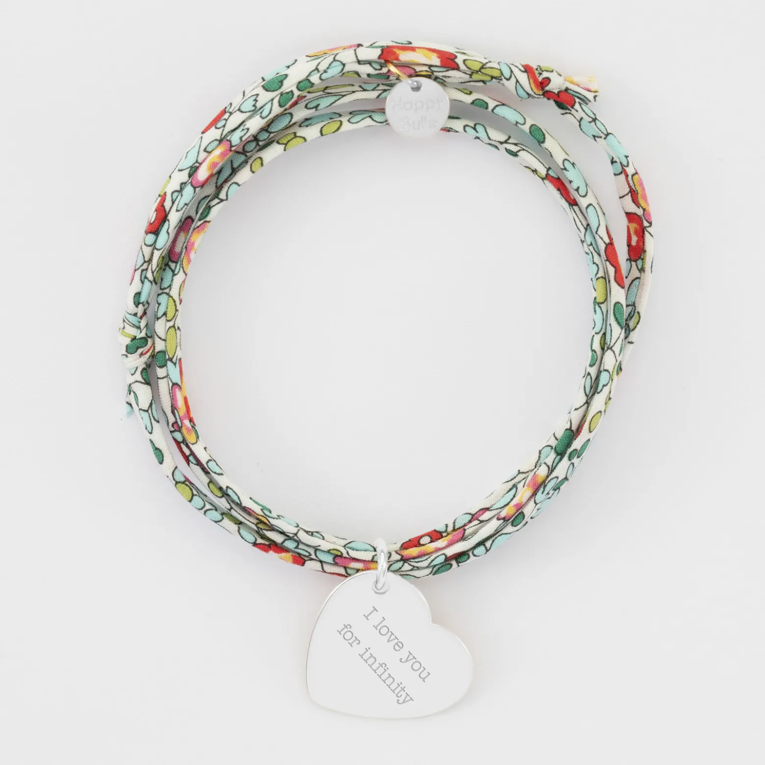 Bracelet 3 tours Liberty personnalisé médaille gravée argent dormeuse coeur 19x21 mm