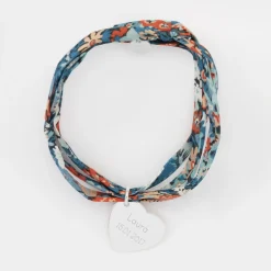 Bracelet 3 tours Liberty personnalisé médaille gravée argent dormeuse coeur 19x21 mm