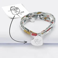 Bracelet 3 tours Liberty personnalisé médaille gravée argent dormeuse coeur 19x21 mm