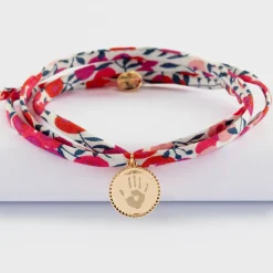 Bracelet 3 tours Liberty personnalisé médaille gravée plaqué or colombe texturée 14 mm