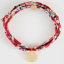 Bracelet 3 tours Liberty personnalisé médaille gravée plaqué or colombe texturée 14 mm