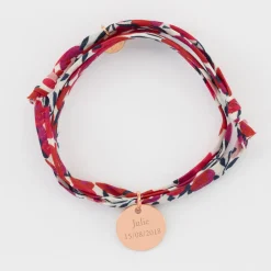 Bracelet 3 tours Liberty personnalisé médaille gravée plaqué or rose 15 mm