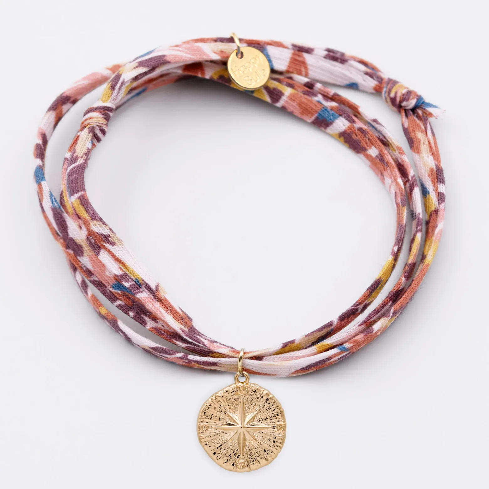 Bracelet 3 tours Liberty personnalisé médaille gravée plaqué or rose des vents texturée 14 mm