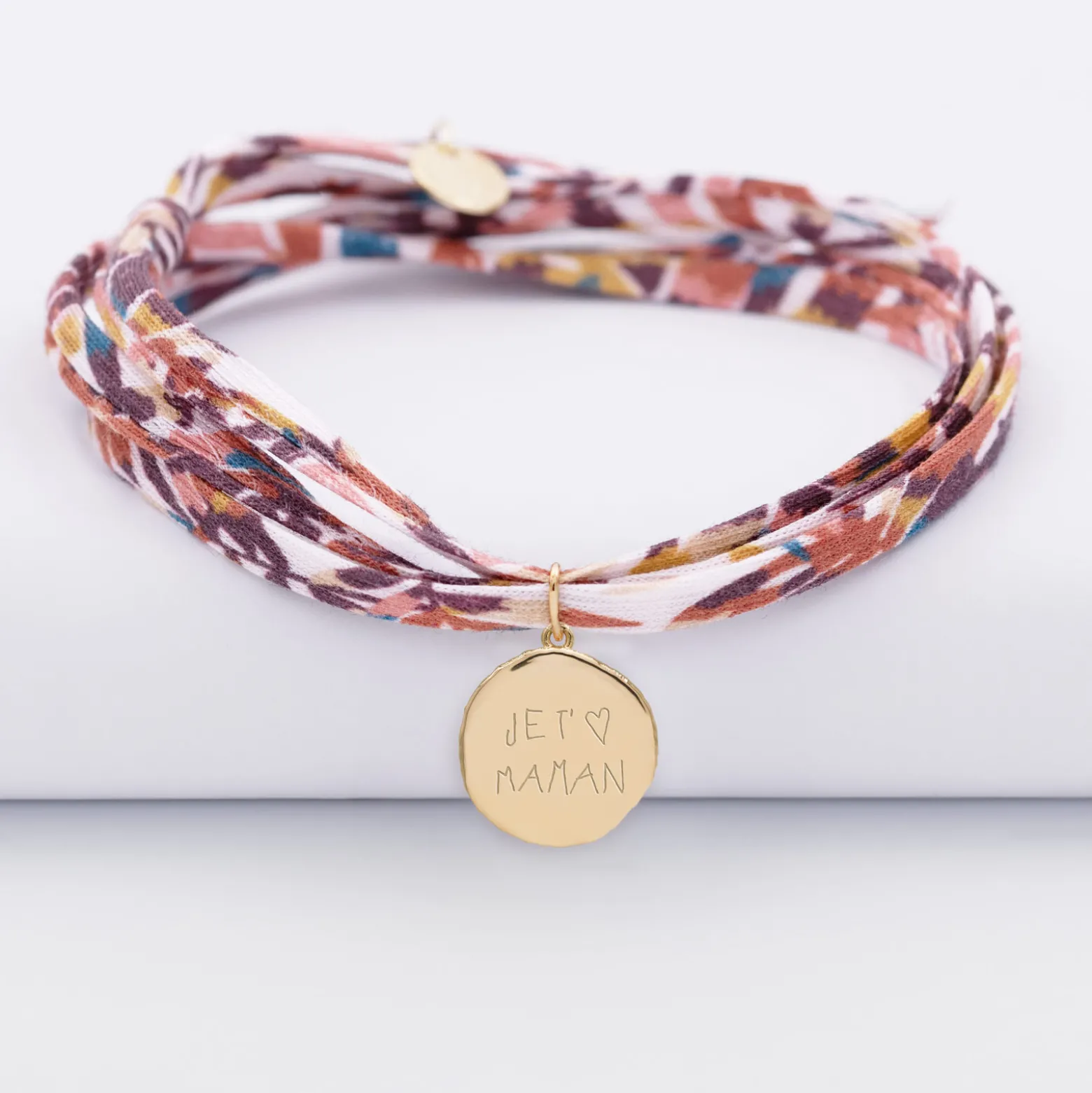 Bracelet 3 tours Liberty personnalisé médaille gravée plaqué or rose des vents texturée 14 mm