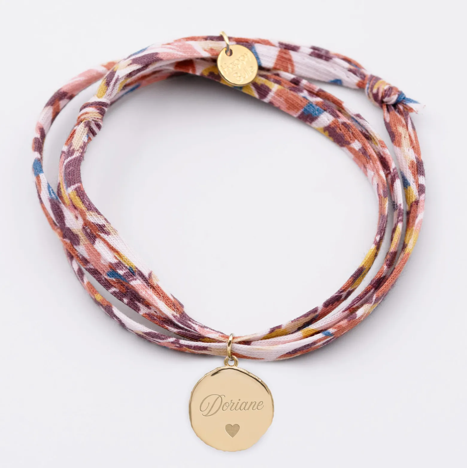 Bracelet 3 tours Liberty personnalisé médaille gravée plaqué or rose des vents texturée 14 mm
