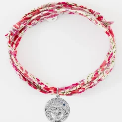 Bracelet 3 tours Liberty personnalisé médaille Lune zircons crépuscule gravée argent 16 mm