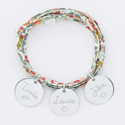Bracelet 3 tours Liberty personnalisé 3 médailles gravées argent 19 mm