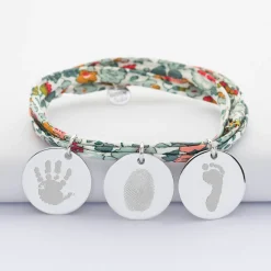 Bracelet 3 tours Liberty personnalisé 3 médailles gravées argent 19 mm