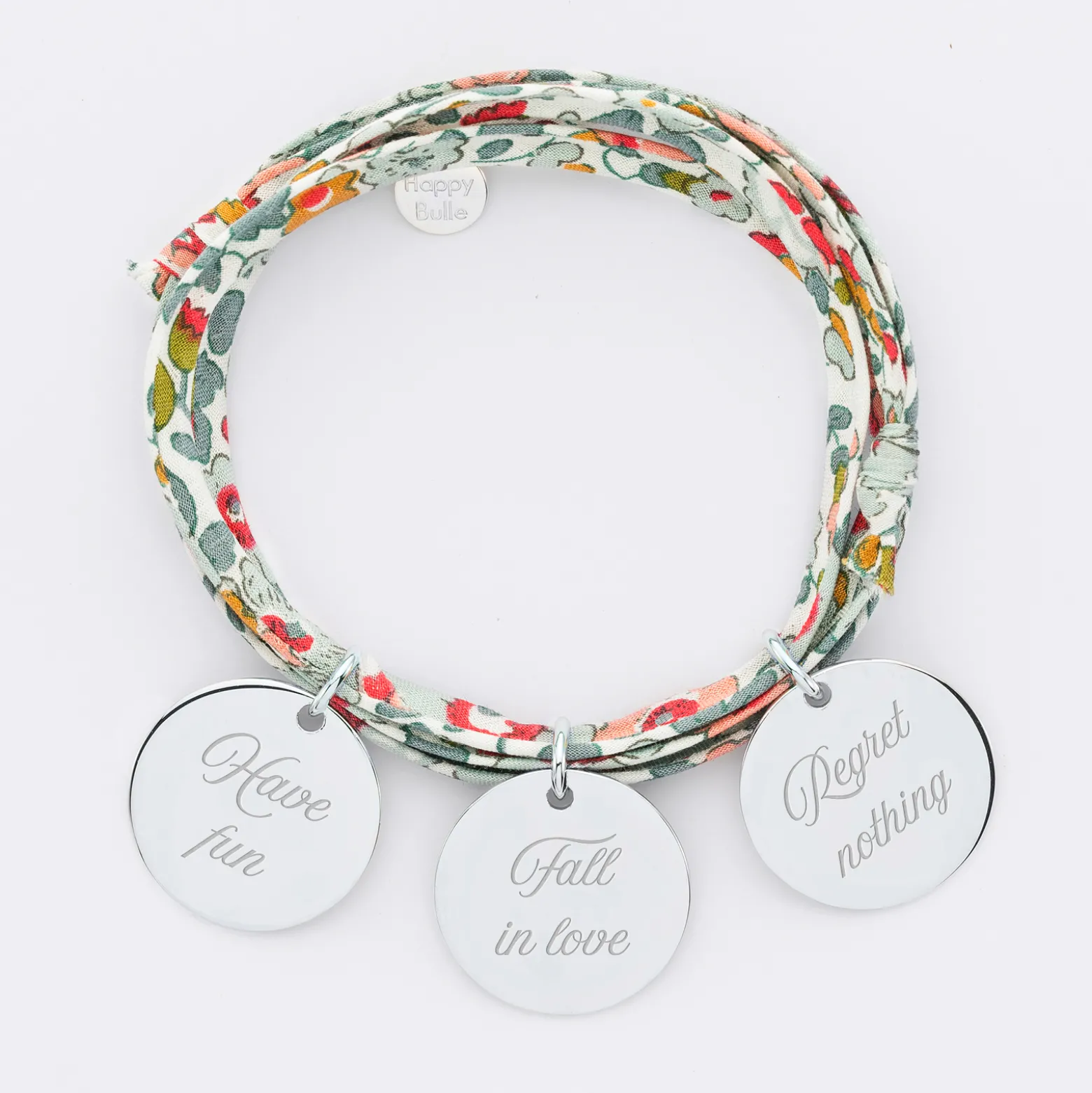 Bracelet 3 tours Liberty personnalisé 3 médailles gravées argent 19 mm