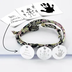 Bracelet 3 tours Liberty personnalisé 3 médailles gravées argent 19 mm