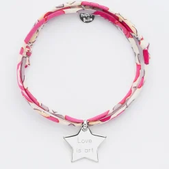Bracelet 3 tours Liberty personnalisé prénom médaille gravée argent étoile 20x20 mm