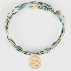 Bracelet 3 tours Liberty personnalisé médaille gravée plaqué or ange texturée 14 mm