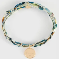 Bracelet 3 tours Liberty personnalisé médaille gravée plaqué or ange texturée 14 mm