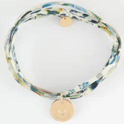 Bracelet 3 tours Liberty personnalisé médaille gravée plaqué or coeur estampillé 15 mm - HappyBulle x Atelier Wagram