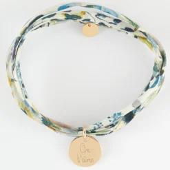 Bracelet 3 tours Liberty personnalisé médaille gravée plaqué or coeur estampillé 15 mm - HappyBulle x Atelier Wagram