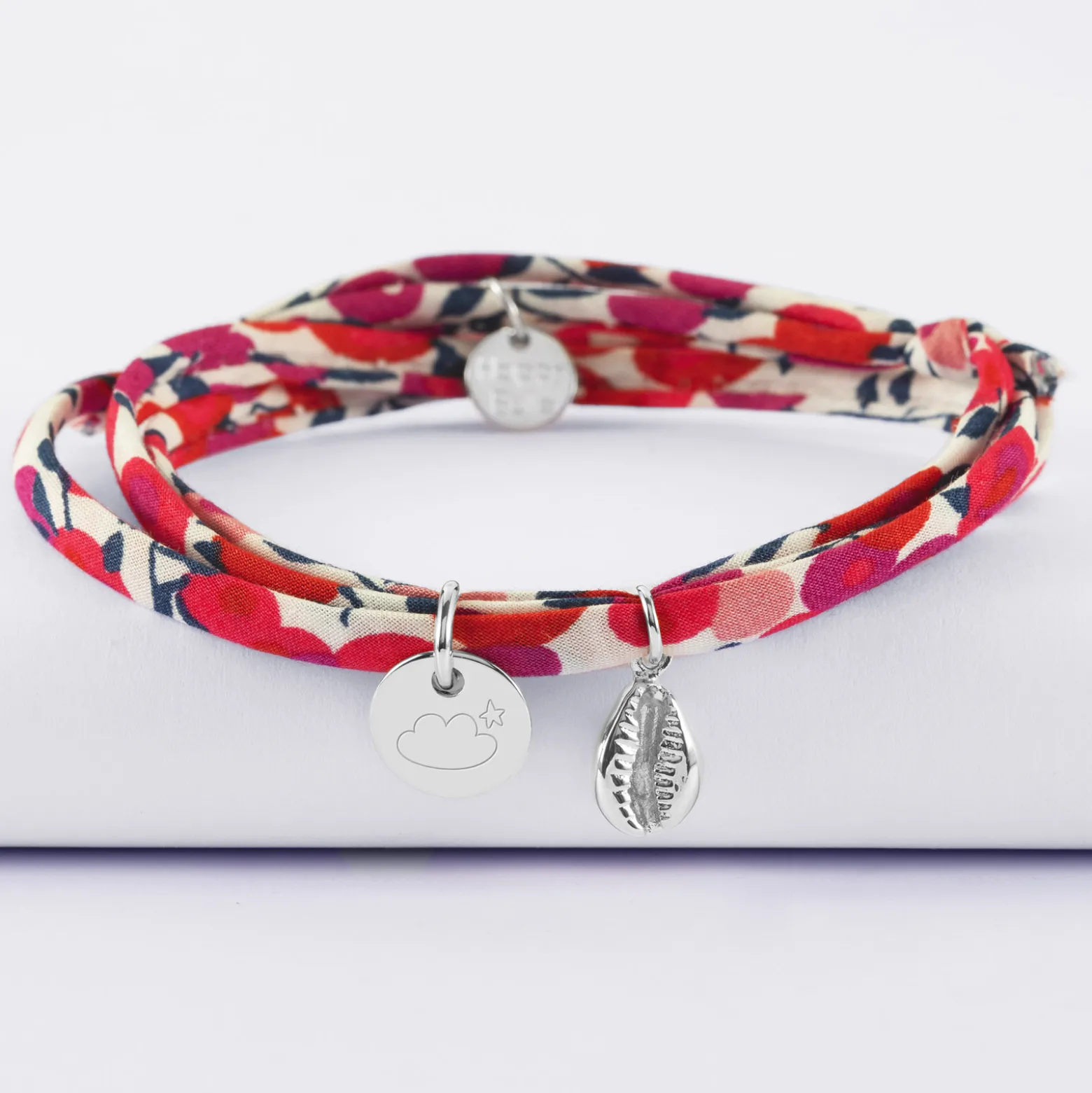 Bracelet 3 tours Liberty personnalisé médaille gravée argent 10 mm et breloque(s) summer - à composer