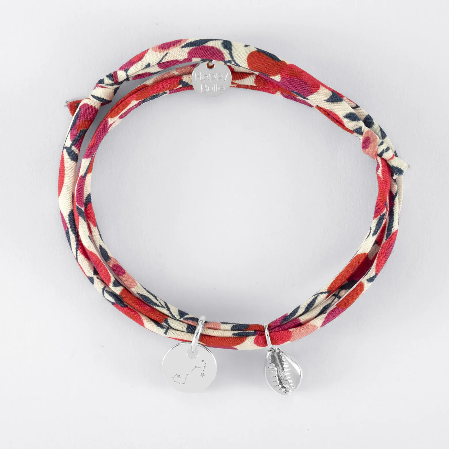 Bracelet 3 tours Liberty personnalisé médaille gravée argent 10 mm et breloque(s) summer - à composer