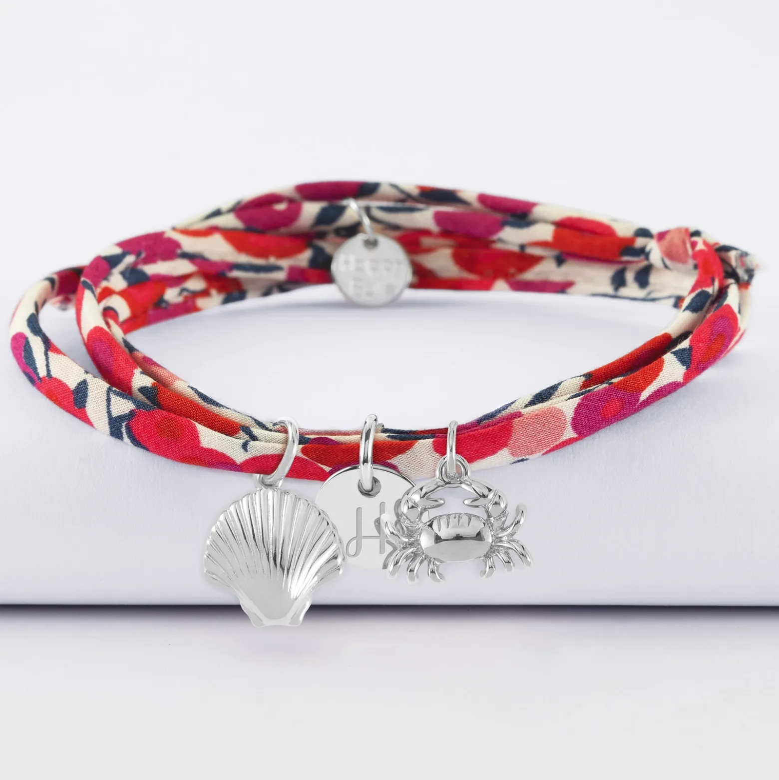 Bracelet 3 tours Liberty personnalisé médaille gravée argent 10 mm et breloque(s) summer - à composer