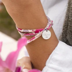 Bracelet 3 tours Liberty personnalisé médaille gravée argent 15 mm
