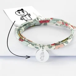 Bracelet 3 tours Liberty personnalisé médaille gravée argent 15 mm