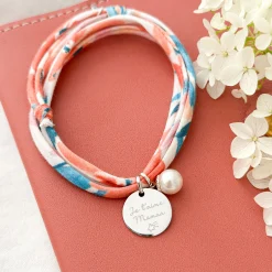 Bracelet 3 tours Liberty personnalisé médaille gravée argent 15 mm