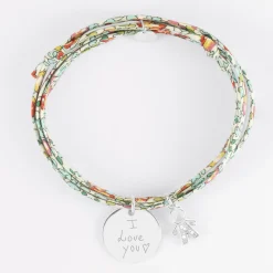 Bracelet 3 tours Liberty personnalisé médaille gravée argent 19 mm et breloque petit garçon scintillant 12 mm