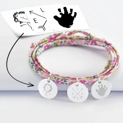 Bracelet 3 tours Liberty personnalisé 3 médailles gravées argent 15 mm