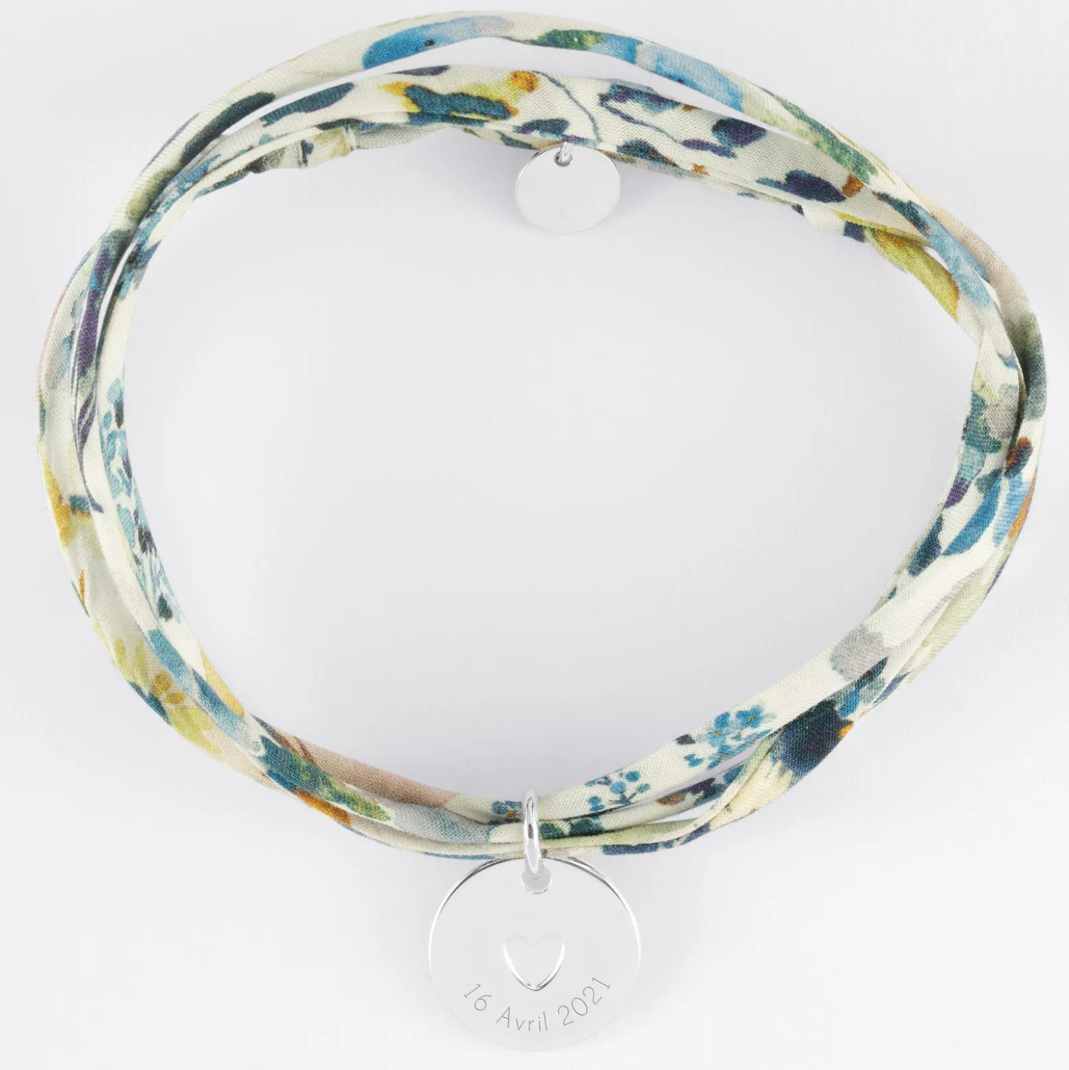 Bracelet 3 tours Liberty personnalisé médaille gravée argent coeur estampillé 15 mm - HappyBulle x Atelier Wagram