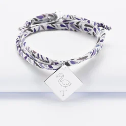 Bracelet 3 tours Liberty personnalisé médaille gravée argent dormeuse losange 25x25 mm - Nos petits imparfaits