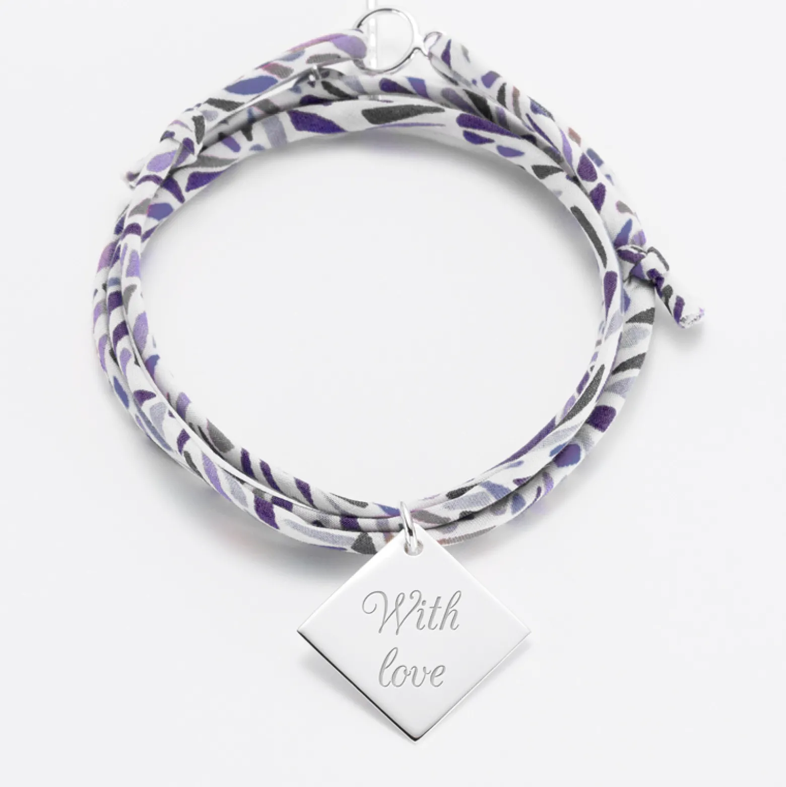 Bracelet 3 tours Liberty personnalisé médaille gravée argent dormeuse losange 25x25 mm - Nos petits imparfaits