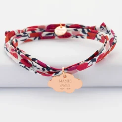Bracelet 3 tours Liberty personnalisé prénom médaille gravée plaqué or rose nuage 20x14 mm