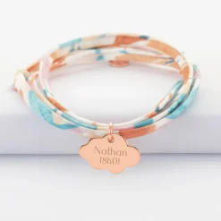 Bracelet 3 tours Liberty personnalisé prénom médaille gravée plaqué or rose nuage 20x14 mm