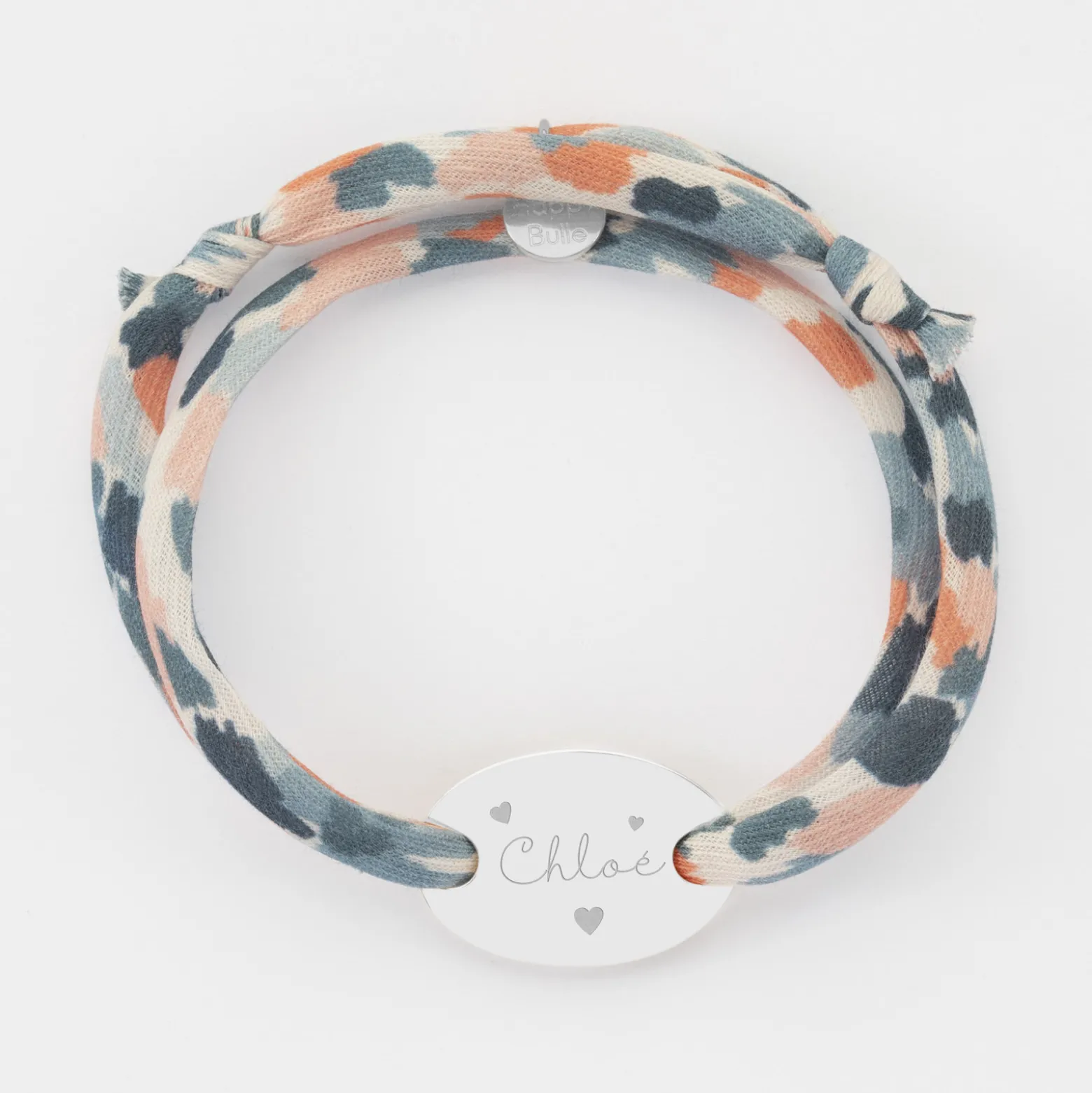 Bracelet 2 tours Liberty personnalisé médaille gravée argent ovale 25x16 mm