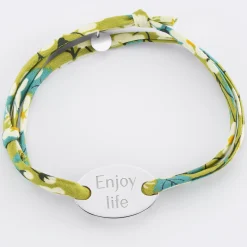 Bracelet 2 tours Liberty personnalisé médaille gravée argent ovale 25x16 mm
