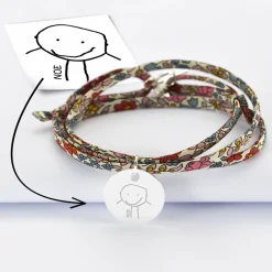 Bracelet 3 tours Liberty personnalisé médaille gravée argent 19 mm