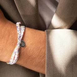Bracelet 3 tours Liberty personnalisé initiale médaille gravée argent coeur 10 mm