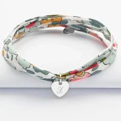 Bracelet 3 tours Liberty personnalisé initiale médaille gravée argent coeur 10 mm