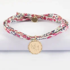 Bracelet 3 tours Liberty personnalisé médaille vintage dentelée gravée plaqué or 17 mm