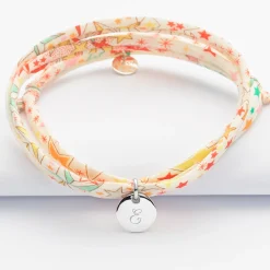 Bracelet 3 tours Liberty personnalisé initiale médaille gravée argent 10 mm