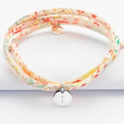 Bracelet 3 tours Liberty personnalisé initiale médaille gravée argent 10 mm