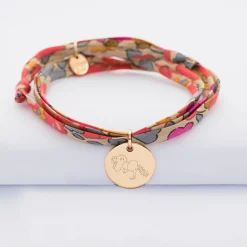 Bracelet 3 tours Liberty personnalisé médaille gravée plaqué or 15 mm - Nos petits imparfaits